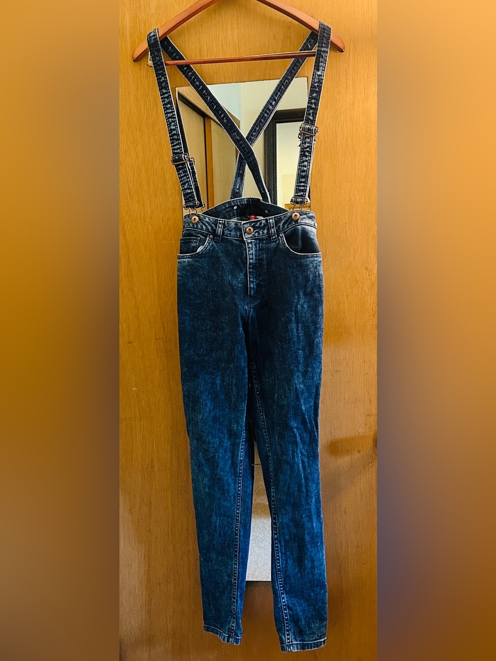 H&M Dark Blue Skinny Jeans with Detachable Suspenders
